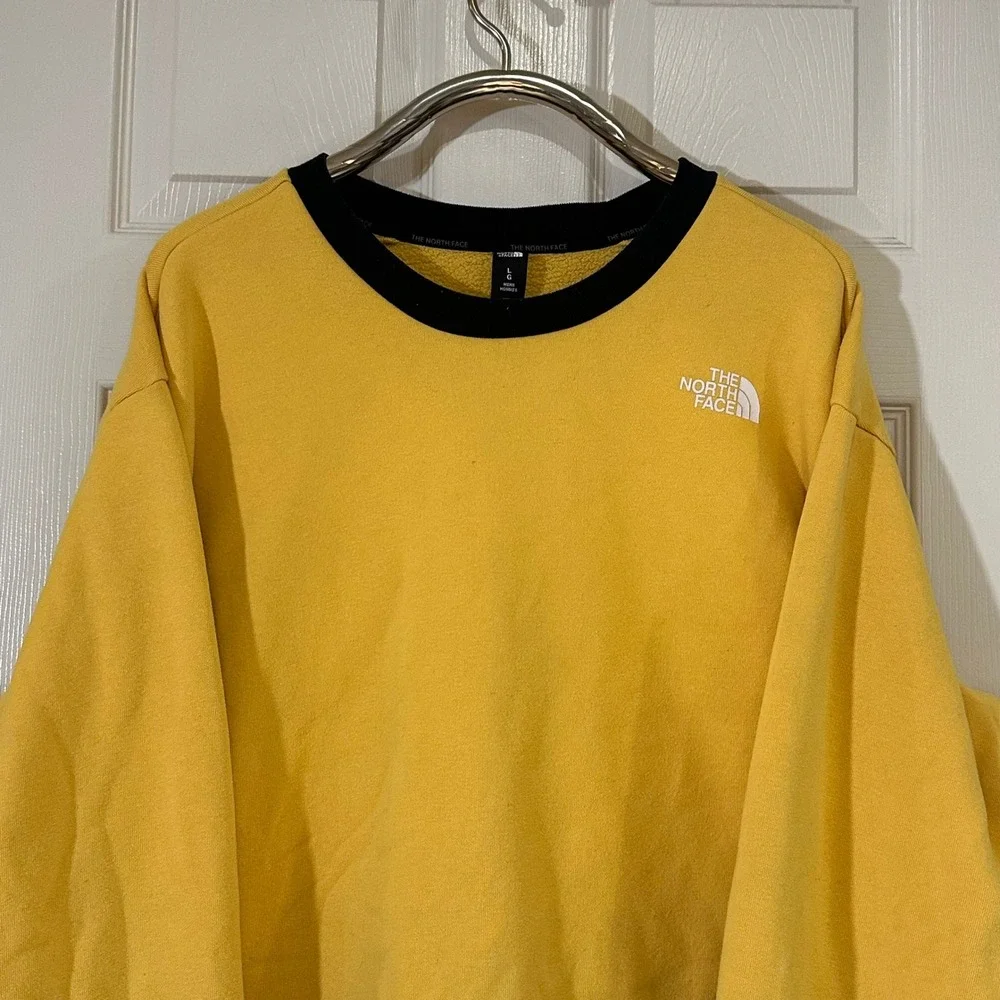 The North Face Mens Large Colorblock Crewneck Sweatshirt Yellow Blue Fleece Logo